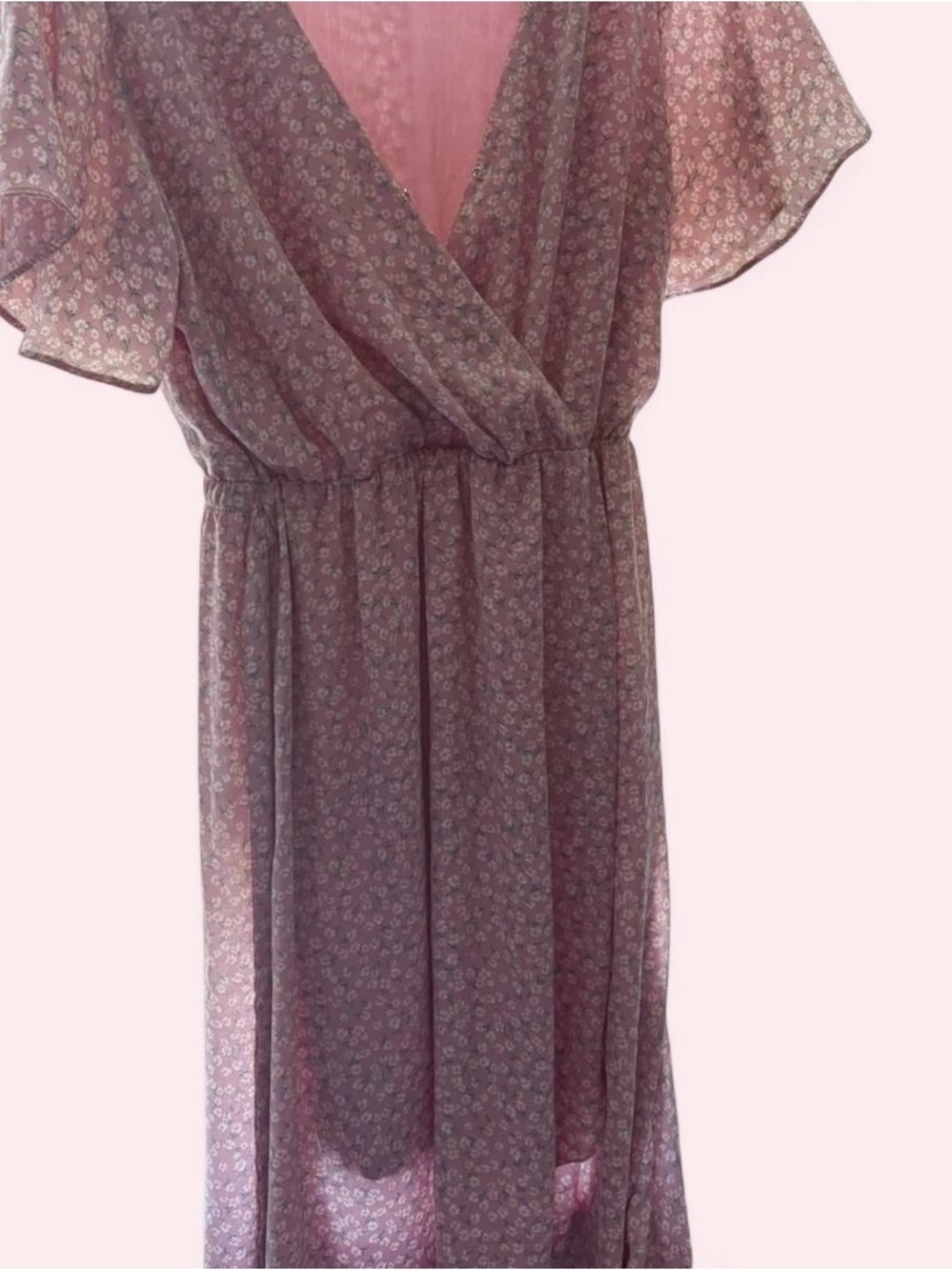 Sienna Sky Floral Chiffon Maxi Dress Small Boho Flutter Sleeve